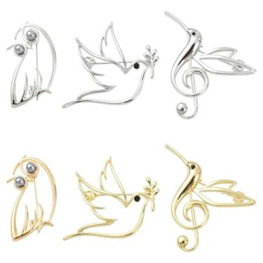 Imagem de UR URLIFEHALL 6 peças, 6 estilos, broche, liga de pássaros, pombo, coruja, alfinetes de lapela vazados para roupas, bolsas, jaquetas, chapéus, acessórios
