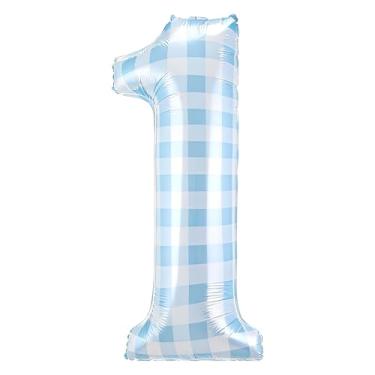 Imagem de Jenaai 40 Inch Checkered 1st Balloon Large Number 1 Checkerboard Balloons for 1st Birthday Wedding Bridal Valentines Day Party Decorations Supplies(Blue)