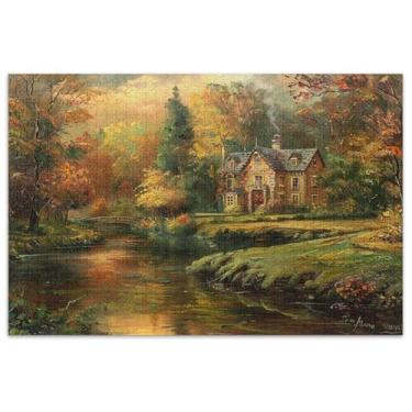 Imagem de Quebra-cabeças para adultos com pintura de vila, 500 peças, amigos, família, jogos, presentes, quebra-cabeças divertidos, flores, animais