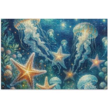 Imagem de Quebra-cabeça de estrela do mar com glitter de água-viva para adultos, 1000 peças, arte divertida, brinquedo adulto, presente de festa de elefante branco, 75 x 40 cm