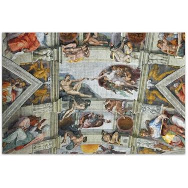 Imagem de Michelangelo Quebra-cabeça de teto Capela Sistina 500 peças para adultos impressão de paisagem quebra-cabeças exclusivos presentes tecnológicos, 51 x 35 centímetros