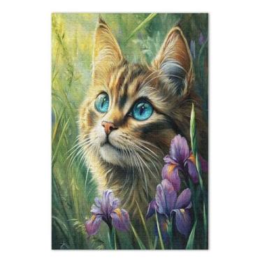 Imagem de Quebra-cabeça verde de flores de gato adulto com letras nas costas quebra-cabeças de 500 peças para adultos