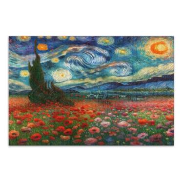 Imagem de Quebra-cabeças com flores de papoulas em noite estrelada, 500 peças, quebra-cabeça engraçado, jogos divertidos para adultos