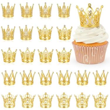 Imagem de 24 Pcs Mini Gold Crowns, Tiny Queen Crown, Flower Cupcake Topper Crown Flower Bouquet Crowns for Women Lady Girl Bridal Wedding Baby Shower Decor Birthday Party (4 Styles)