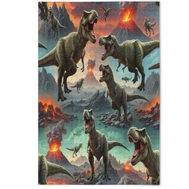 Imagem de Quebra-cabeça de arte de dinossauros legais 1000 peças para adultos decoração de arte de animais criativos divertidos para adultos quebra-cabeça engraçado, 1000 peças, 75 x 50 cm