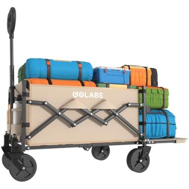 Imagem de Golabs Carrinho de carroça com carga máxima de 158 kg e armazenamento expansível de 100 L, design de rolamento duplo para direção flexível, carrinho de jardim resistente com rodas, 2 suportes de copo