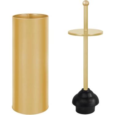 Imagem de Desentupidor de vaso sanitário com suporte para banheiro - limpeza profunda - resistente - ventosa forte e eficiente - essenciais para o lar - suprimentos domésticos, ouro acetinado