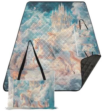 Imagem de TSENQUE Tapete de praia com cena fantástica de cavalo de unicórnio, sem areia, impermeável, extra grande, dobrável, cobertor de gramado grande para tapete de grama 299,7 cm x 203,2 cm