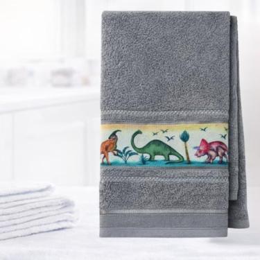 Imagem de Toalha de Banho Infantil Felpuda Para Criança Com Faixa Decorada (Menino Platina Dinossauro)
