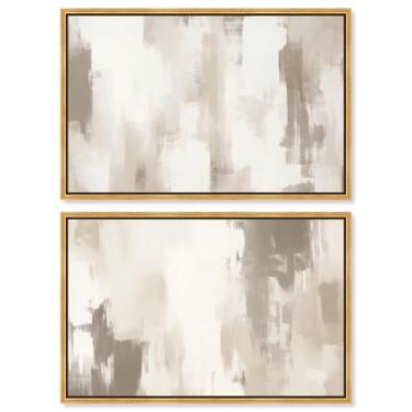Imagem de Conjunto de 2 arte de parede para sala de estar abstratos de sala de estar de luxo neutro por Art Remedy, moldura dourada, 61 x 40 cm