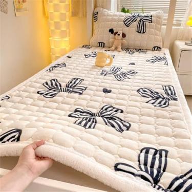 Imagem de Colcha de veludo cor leite para cama tamanho king, capa acolchoada para colchão, protetor de colchão lavável, lençol tamanho queen, 16 polegadas (150 x 200 cm), 1 peça