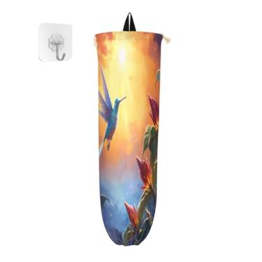 Imagem de Porta-sacolas plásticas de flores e pássaros de fantasia, organizador de armazenamento de cozinha, bolsa de compras para pendurar na parede