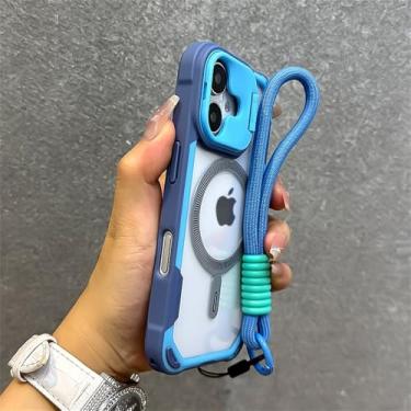 Imagem de Capa de celular Armor Candy Color Clash para iPhone 11, 15, 14, 13, 12, 16 Pro Max Plus com suporte e alça de pulso, azul, para iPhone 16 Pro Max