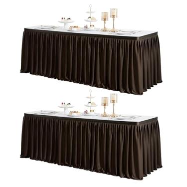 Imagem de Saia de mesa marrom para mesas retangulares de 2,7 m, saia de mesa para professores, sala de aula, babados, tecido de poliéster, saias de mesa para chá de bebê, festa de aniversário, formatura