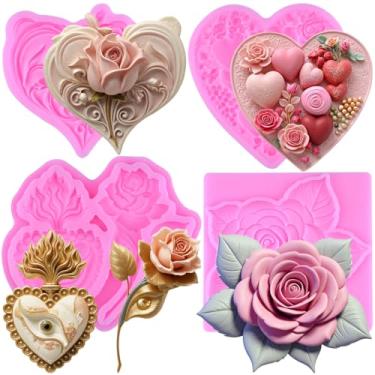 Imagem de MIYAHOUSE Moldes de silicone para fondant de flor de rosa para decoração de bolos, topo de cupcake, pasta de goma de chocolate, argila de polímero, conjunto de 4