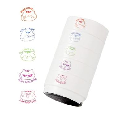 Imagem de 5-Layer Stackable Self Inking Teacher Stamps, Cute Cat Design & Colorful Ink, Fun Grading Stamps for Encouragement, Classroom Must Haves for Elementary Teachers
