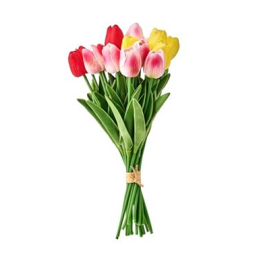 Imagem de Mikasa Flores artificiais de tulipas falsas, hastes de tulipas de cores sortidas com vegetação, conjunto de 20 flores de seda de plástico realistas, buquê de tulipas falsas para vaso de decoração de