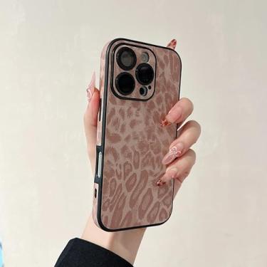 Imagem de HJZSZX Capa de couro luxuosa com estampa de leopardo colorido para iPhone 16 Pro Max, macia, fosca e à prova de choque (para iPhone 16 Pro Max/rosa)