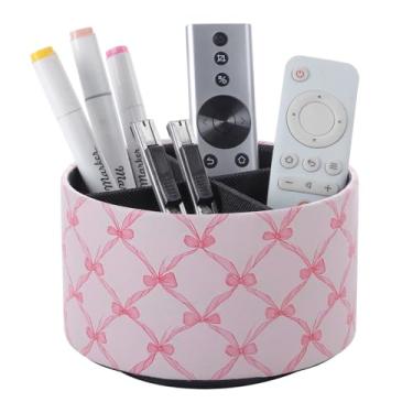 Imagem de LINKWELL Bonito suporte de controle remoto de mesa giratória, organizador remoto de couro sintético giratório 360 e suporte de pincel de maquiagem, suporte de armazenamento para decoração de quarto