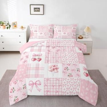 Imagem de Feelyou Conjunto de edredom infantil com laço rosa, estampa de cereja, para quarto de crianças, meninos, meninas, decoração de laço, microfibra, ultramacia, respirável