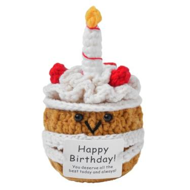 Imagem de IFOLAINA Presentes de bolo de crochê para ela, amigos, presentes de aniversário engraçados, pequenos bolos de malha, presentes de feliz aniversário para esposa, marido, mulheres, homens, irmã, mãe