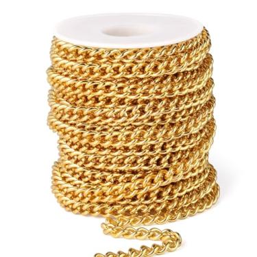 Imagem de Rolo de corrente de aço inoxidável banhado a ouro 18 K, 7 mm, aço inoxidável 304 de 7 mm, correntes de elos torcidos a ouro a granel para fazer joias, artesanato DIY