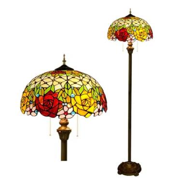 Imagem de Luminária de chão Tiffany com vitral de rosas em tons de vermelho e laranja, 40,6 x 40,6 x 165 cm (16 x 16 x 65 polegadas), estilo antigo, para canto, decoração de quarto, sala de estar, qua