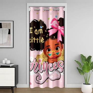 Imagem de jejeloiu Black Girl Cortina mágica para porta privacidade 106 x 203 cm 1 painel capa de armário com laço afro-americano crianças mulheres rosa decoração princesa divisória cortina afro melanina quarto