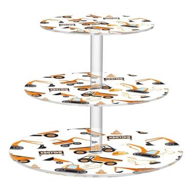 Imagem de Veículos de construção, buldozers, chá, festa, cupcake, 3 camadas, copo de acrílico, torre de bolo, decoração de chá, bandeja de servir, suporte de comida, cupcakes de formatura