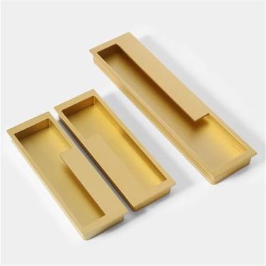 Imagem de HTNAFONI Puxadores de porta deslizantes pretos dourados puxadores ocultos de porta de armário puxadores de gaveta puxadores de móveis 1 peça (areia dourada 192 mm esquerda)