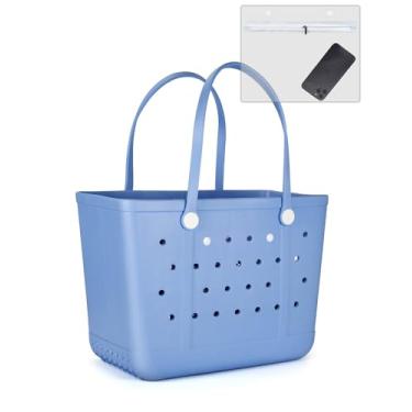 Imagem de Urvczza Bolsa de praia de borracha, bolsa feminina à prova d'água, para viagens, piscinas e academias, Azul lago/GG, X-Large, Bolsa de praia à prova d'água