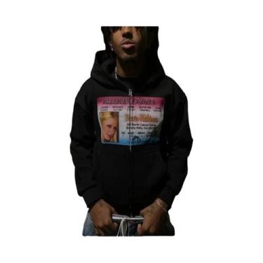 Imagem de Moletom Masculino Retro Com Estampa, Zíper E Capuz, Estilo Streetwear 