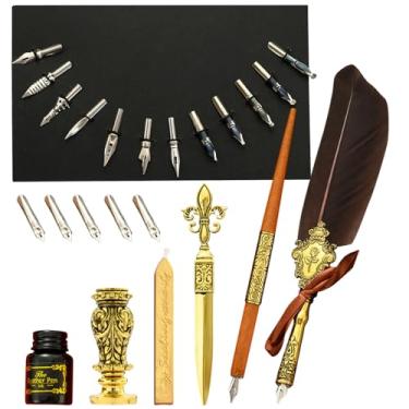 Imagem de Conjunto de e tinta Quill - de penas de caligrafia vintage para escrever,de imersão, de vedação, carimbo de vedação, ferramenta de envelope, melhor kit de presente para escrita, desenho, assinaturas