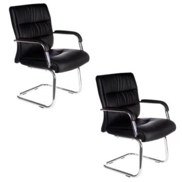 Imagem de Kit 2 Cadeiras Fixas S Estofada Couro Eco Preto W-50A - Importada