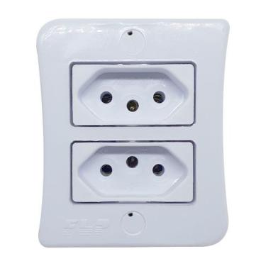 Imagem de Kit 20 Tomada Dupla Sobrepor 2p+t 10A Externo Com Placa Espelho Branco