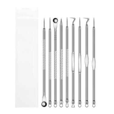 Imagem de 9 peças removedor de cravos profissional inoxidável/espinhas ferramenta de extração de comedão, melhor kit de remoção de acne – tratamento para manchas, estouro de cravos, remoção de espinhas para