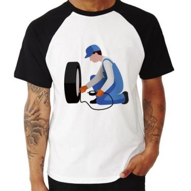 Imagem de Camiseta Raglan Borracharia - Foca na Moda, Branco, Preto, GG