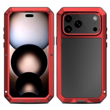Imagem de Capa de metal para iPhone 17/17 Air/17 Pro/17 Pro Max, exterior, à prova de choque, proteção de ecrã com tudo incluído, capa resistente a riscos, capa de telemóvel robusta (vermelho, 17 Air)