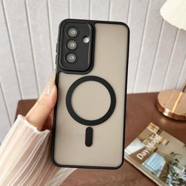 Imagem de Capa de luxo fosca com carregamento sem fio magnético para Samsung Galaxy S25 Ultra S24 Fe S23 Plus A56 A36 A26 A17 A07 (para S23 Plus/Preto)