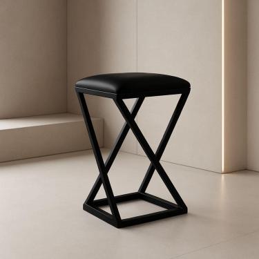 Imagem de Banqueta Z 80 Cm Banco Cozinha Corino Bistrô Ferro Balcão Cor:preto