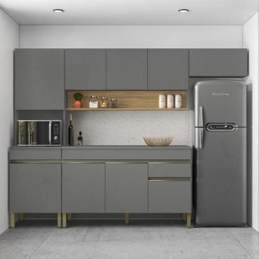 Imagem de Armário De Cozinha Completa 150 Com Balcão Com Tampo 9 Portas Madrid - Freijó-gris