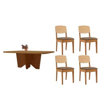 Imagem de Sala Jantar Mesa Nevada Tampo Curvo 120cm+4 Cadeiras Havana Naturale - Suede Capuccino - Rufato