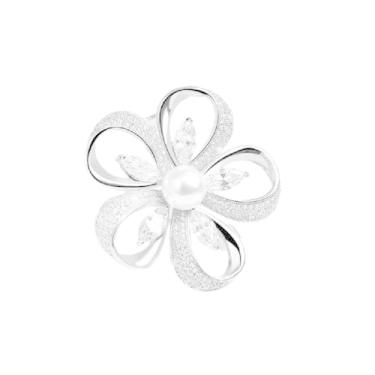 Imagem de Broche de flor elegante de cristal brilhante strass pérola broche para mulheres colorido vintage declaração floral broche para decoração de roupas de festa de casamento, Metal, Sem Pedra Preciosa