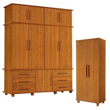 Imagem de Guarda Roupa Casal Londres 4 portas e Armário Multiuso Berlim Freijó  