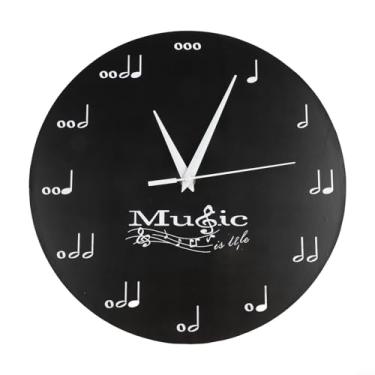 Imagem de Relógio de parede artístico com símbolos musicais design de número de nota musical preto moderno 30 x 30 cm decorativo para sala de estar, estúdio em casa, amantes de música