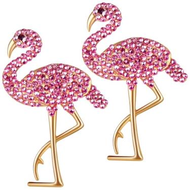 Imagem de Xuhal 2 peças de ímã de geladeira flamingo, cristais brilhantes de strass rosa flamingo ímã de geladeira animais presente para mulheres, decoração fofa para armário de porta, cozinha, lava-louças