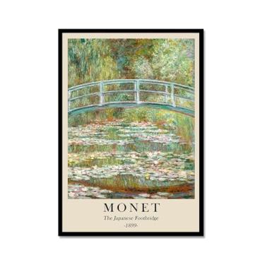 Imagem de Pôster de tela Monet Water Lily Sunrise Claude Monet impressões paisagem vintage imagem de arte de parede sala de estar decoração galeria pôster (SKU7,12x18 polegadas=(30x45 cm), moldura de metal