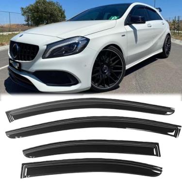 Imagem de Puermto Defletores de vento de janela lateral à prova de chuva para Benz E-Class W213 2017-2023 | Protetores de chuva de sol com fita, viseiras de janela de carro elegantes e fita de instalação de