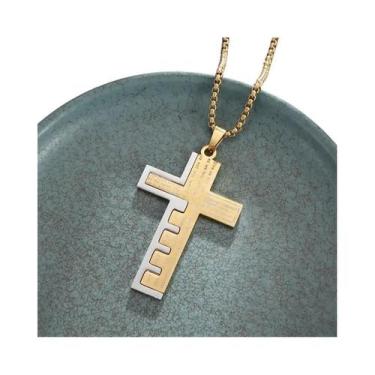 Imagem de Pingente De Crucifixo Dourado Para Homens, Colar Religioso Estilo Miam