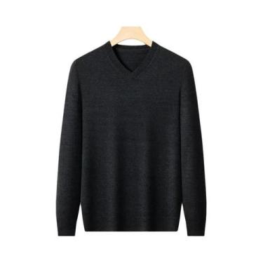 Imagem de Suéter Masculino De Tricô Gola V Oversized Cor Sólida Quente Pulôver D